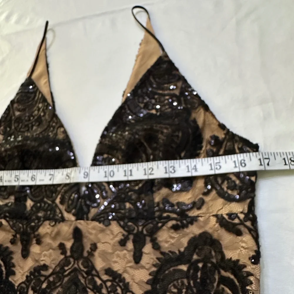Free People Night Shimmers Mini Dress 8 Plunge Sequin Lace Nude Party Whimsigoth